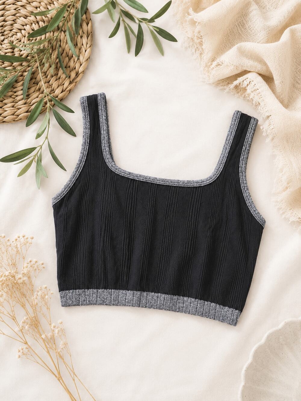 NWT Aerie Women's Ribbed Unlined Sports Bra Adjustable Straps Black Size M